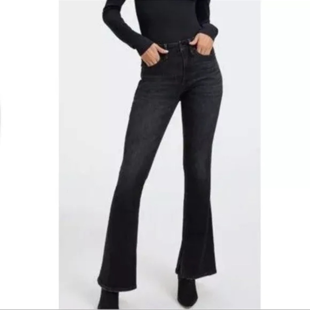 Good American Black Flare Jeans - High Rise Wide Leg